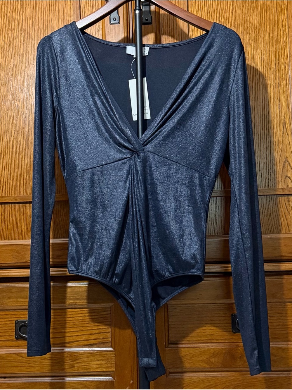 NWT Ten Sixty Sherman Shimmer Metalic Twist-Front Long Sleeve Clubwear Y2K Vibe
